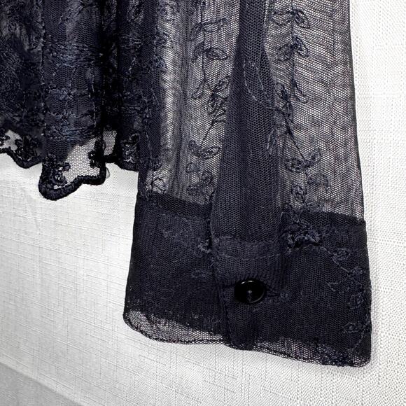 CHARLOTTE RUSSE Mesh Top Womens L Button Down Floral Embroidered Sheer Fairygoth - Picture 6 of 10